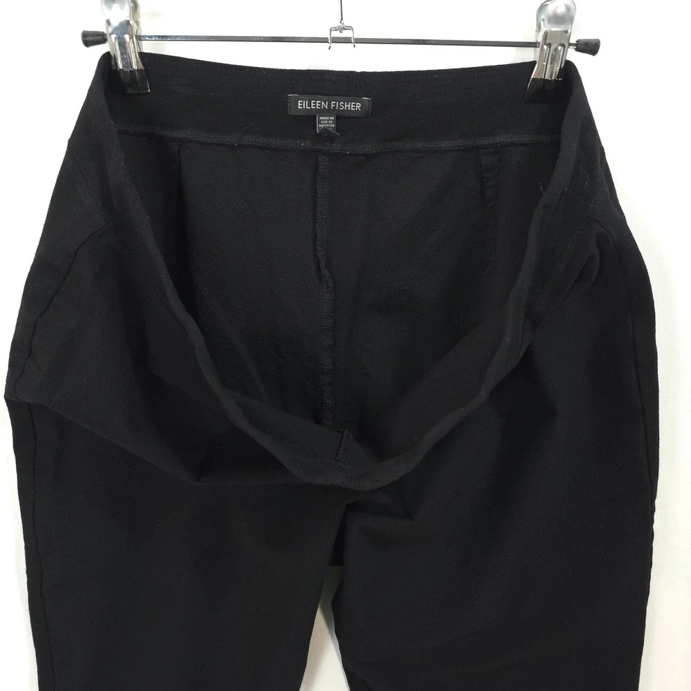Eileen Fisher Crepe Pants Pull On Stretch Black Women M Minimalist Chic Travel